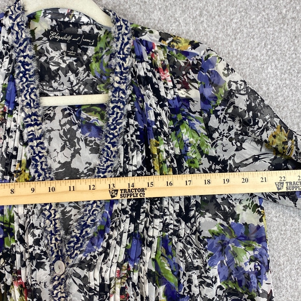 Elizabeth & James silk cardigan blouse S floral single button roll tabs pin tuck - Picture 4 of 12